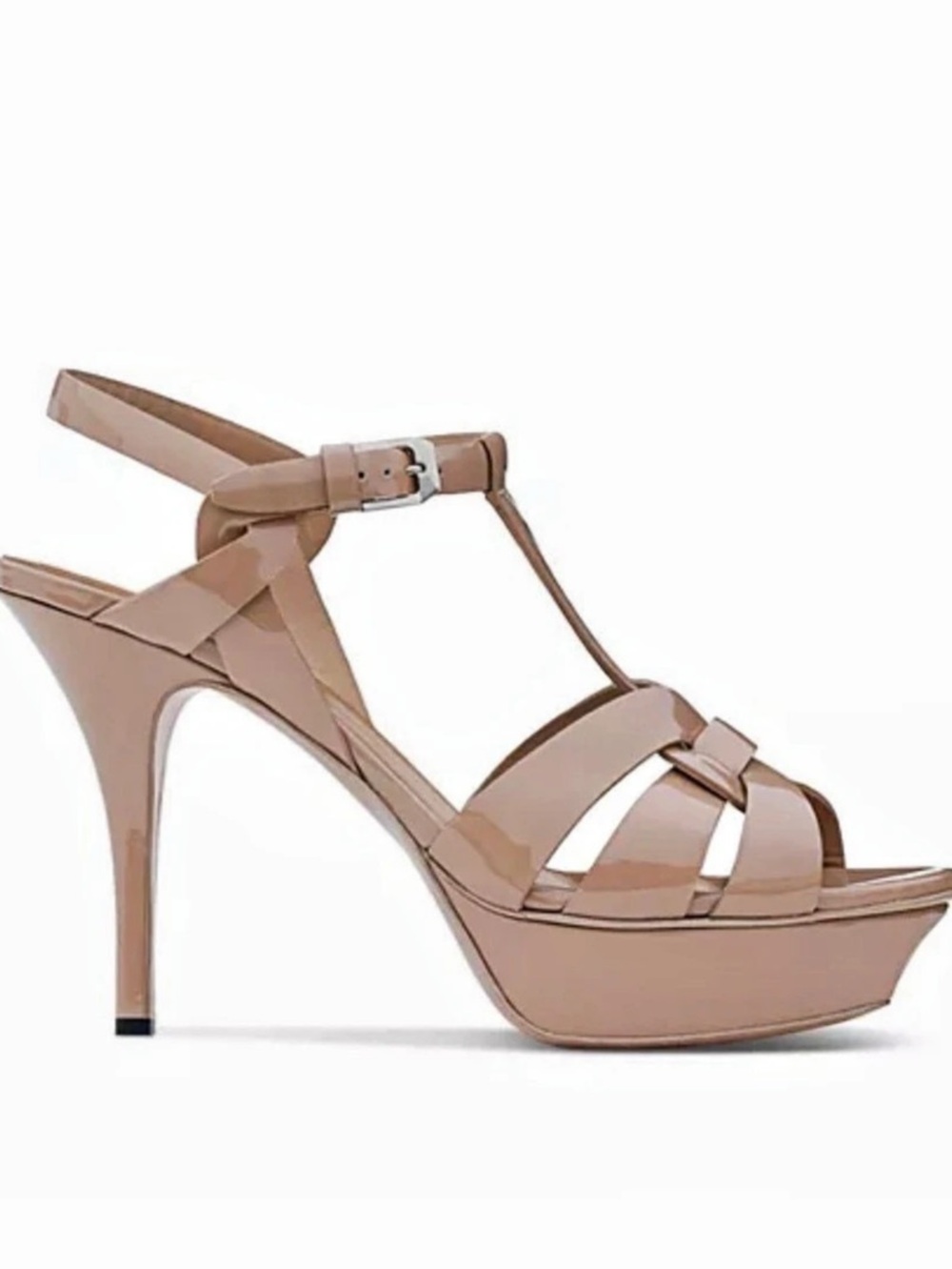 Saint Laurent Tribute Platform Sandals in Patent Leather Dark Pink US 6.5